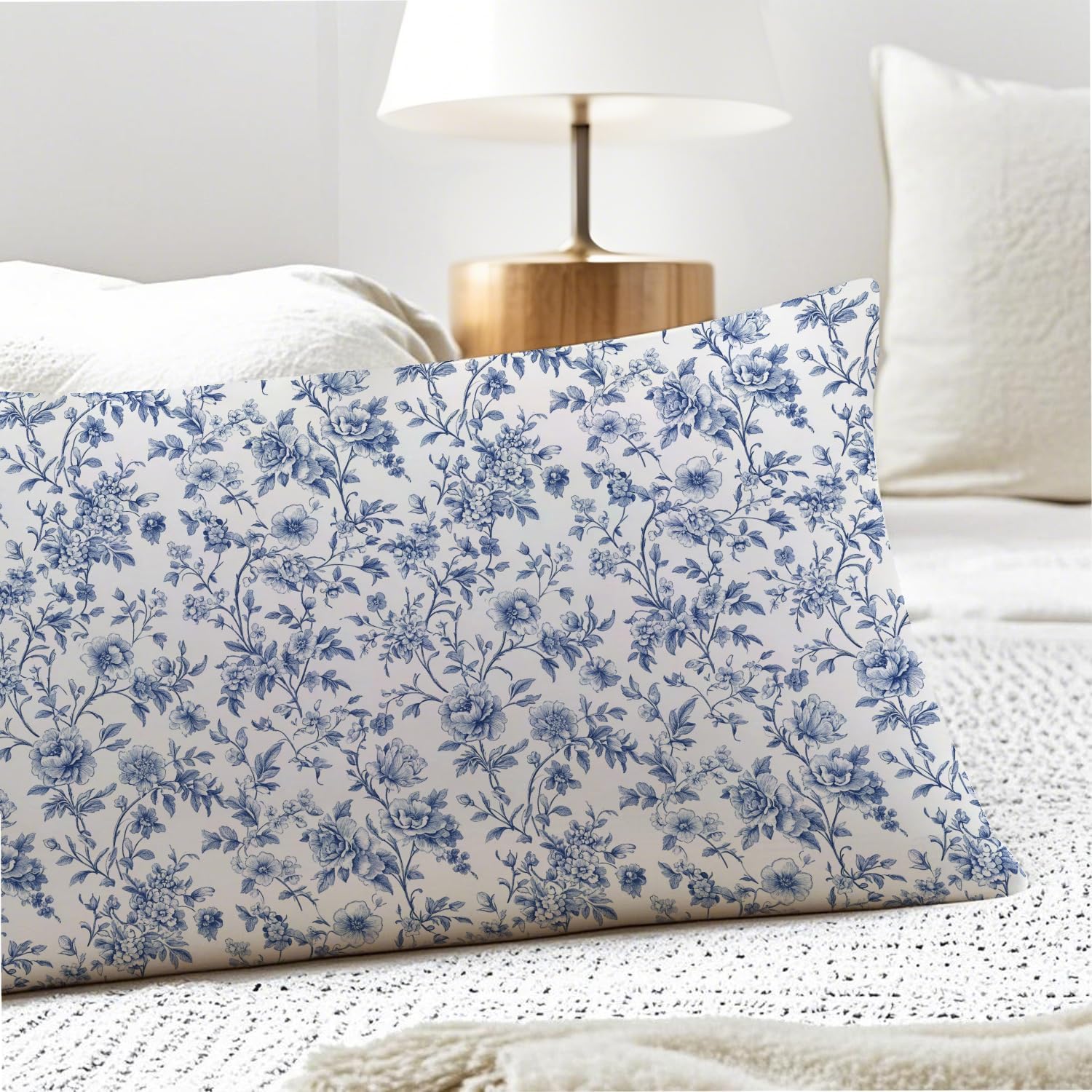 Vintage Chinoiserie Blue Floral 20x54 Body Pillow Cover, Blue and White Home Decor, Grandmillennial Flower Decorative Long Body Pillow…