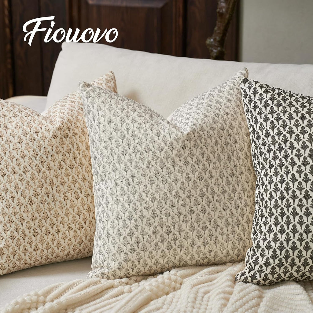 Fiouovohome FIOUOVO Floral Pillow Covers 24x24 Pillow Cover Block Print Couch Pillows for Living Room Decorative Neutral Accent Throw Pillo…