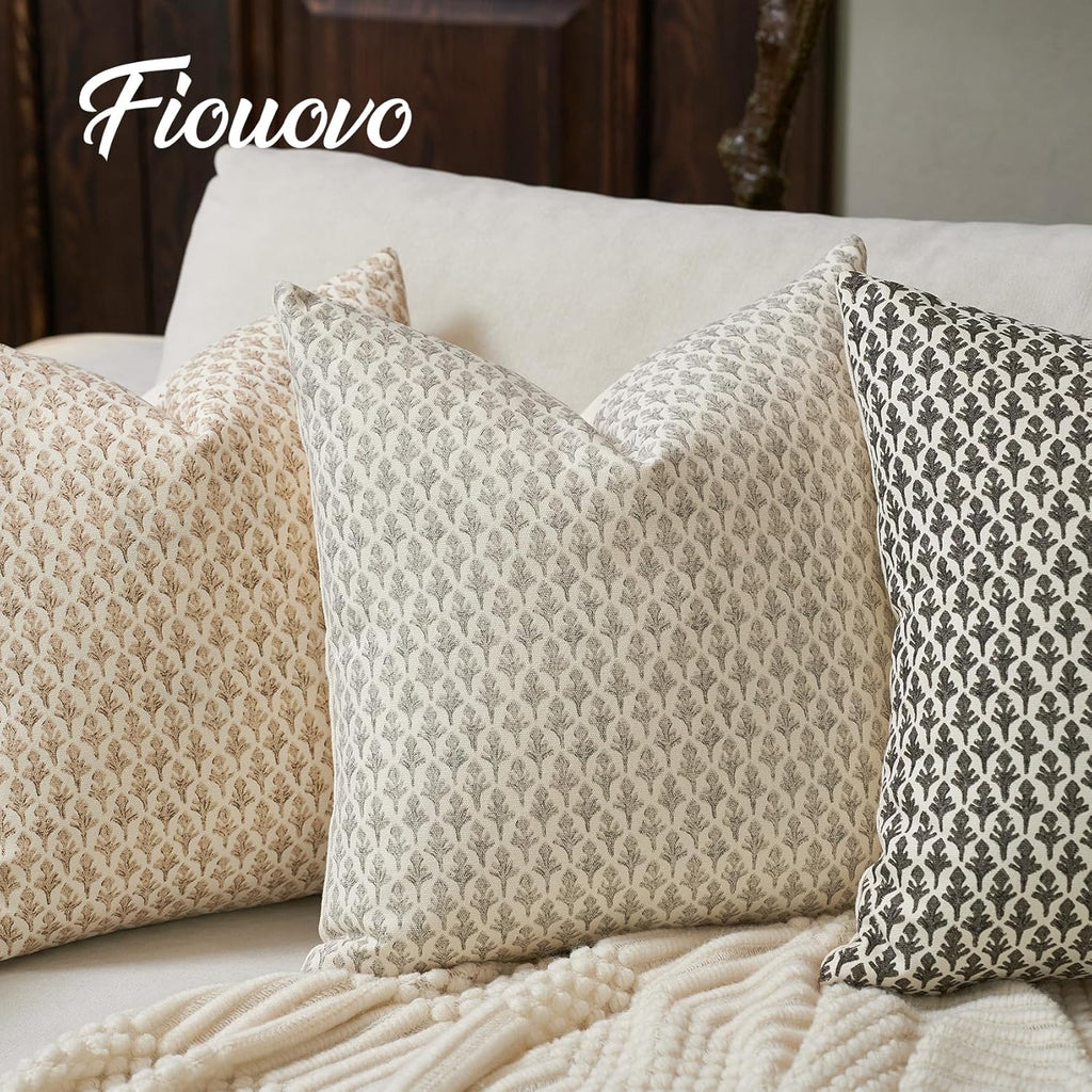 Fiouovohome FIOUOVO Floral Pillow Covers 18x18 Pillow Cover Block Print Couch Pillows for Living Room Decorative Neutral Accent Throw Pillo…