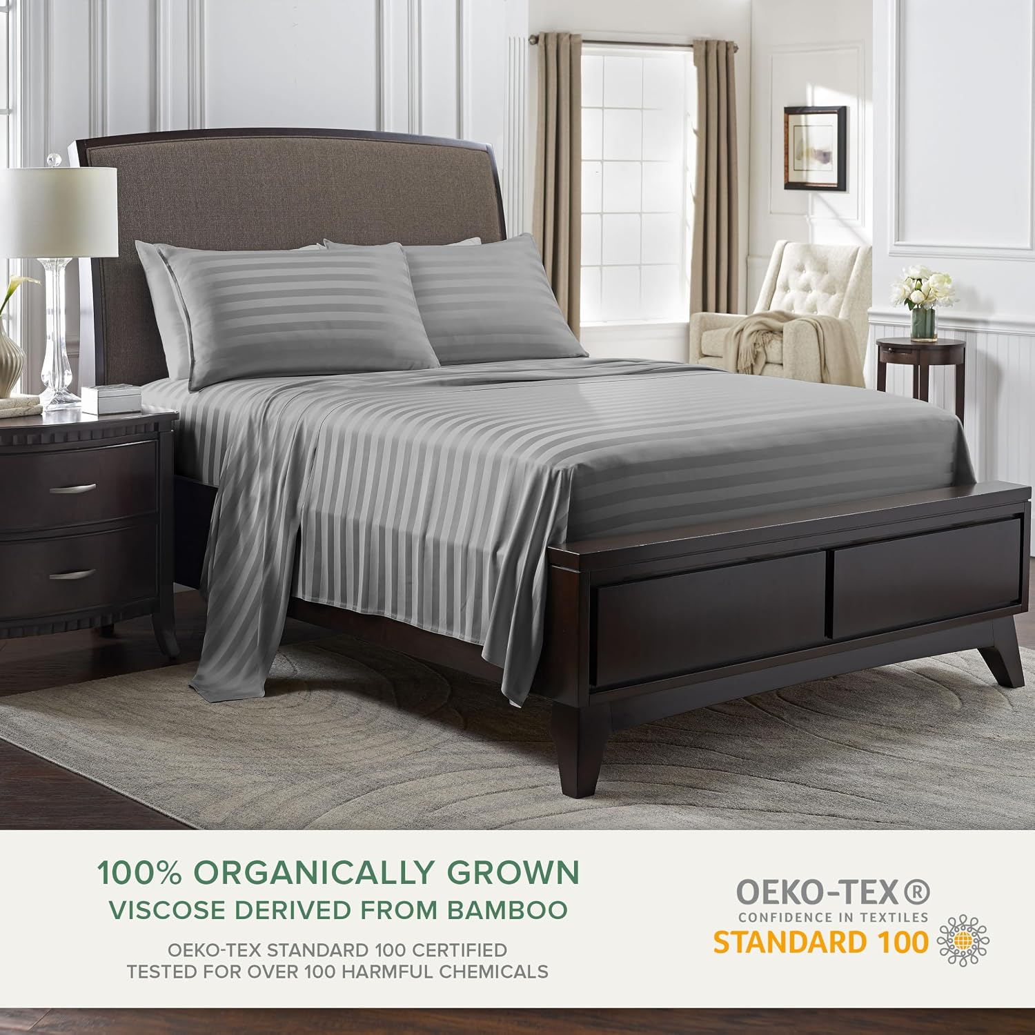 PureBamboo Pure Bamboo Twin Sheets, Genuine 100% Organic Viscose Derived from Bamboo Bed Sheet Set, Luxuriously Soft & Cooling, Double Stit…