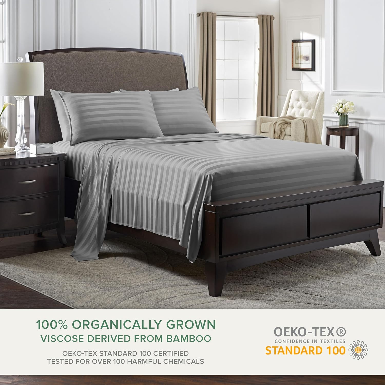 PureBamboo Pure Bamboo Queen Sheets, Genuine 100% Organic Viscose Derived from Bamboo Bed Sheet Set, Luxuriously Soft & Cooling, Double Sti…