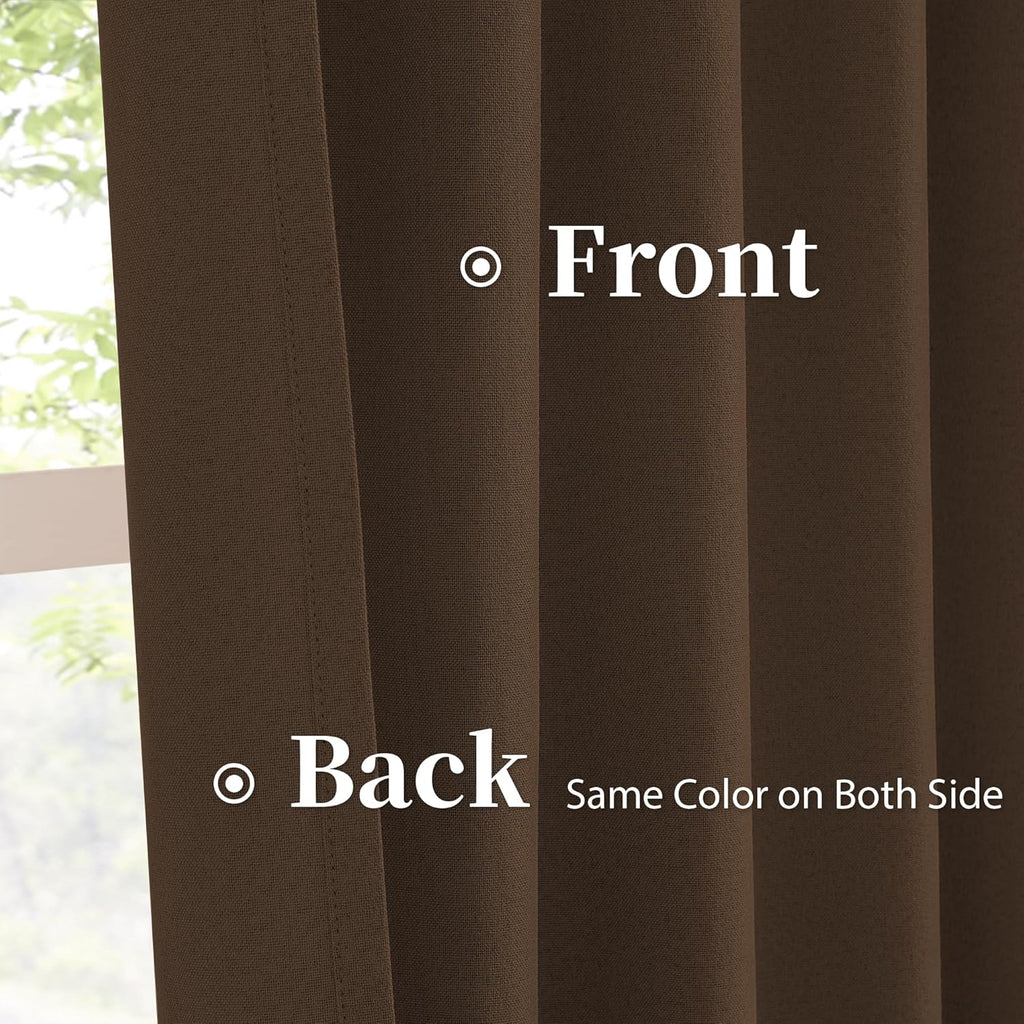 Keqiaosuocai Brown Linen Blackout Thick Curtains 96 Inch Long for Bedroom Living Room, 100% Black Out Heavy-Duty Curtain Drapes Chocolate B…