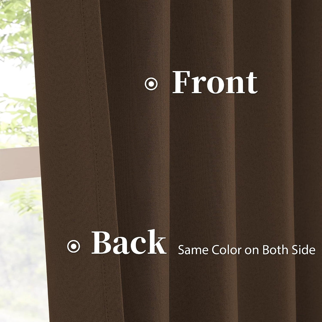 Keqiaosuocai Brown Linen Textured Blackout Curtains 120 Inches Long for Living Room, Light Blocking Canvas Look Curtain Drapes Chocolate Br…