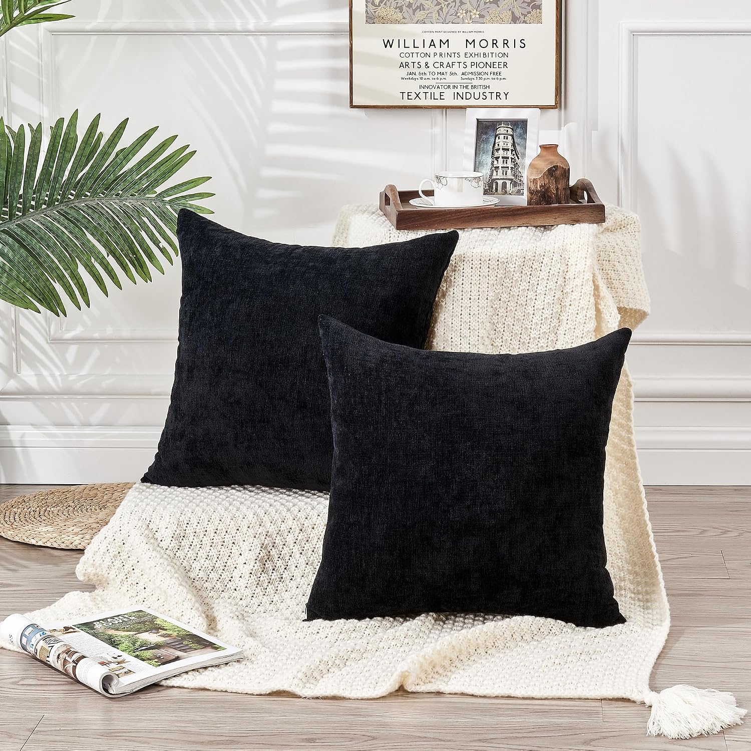 Gawamay Decorative Square Throw Pillow Covers 18"x18" Inch Set of 2, Super Soft Chenille Pillows Farmhouse Fall Pillowcase for Living Room…