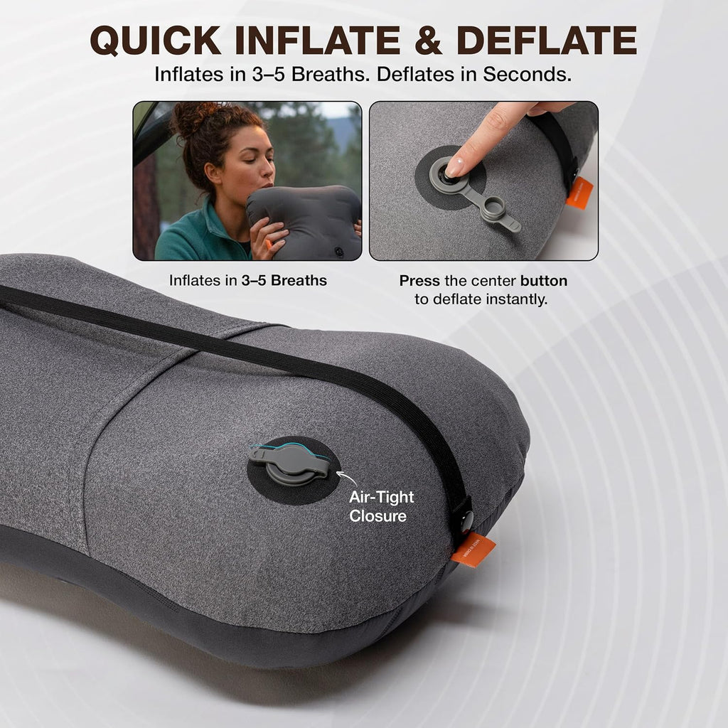 Inflatable Camping Pillow - Ultralight Compact Air Pillow for Travel, Backpacking & Hiking - Ergonomic Neck & Lumbar Support - Portable…