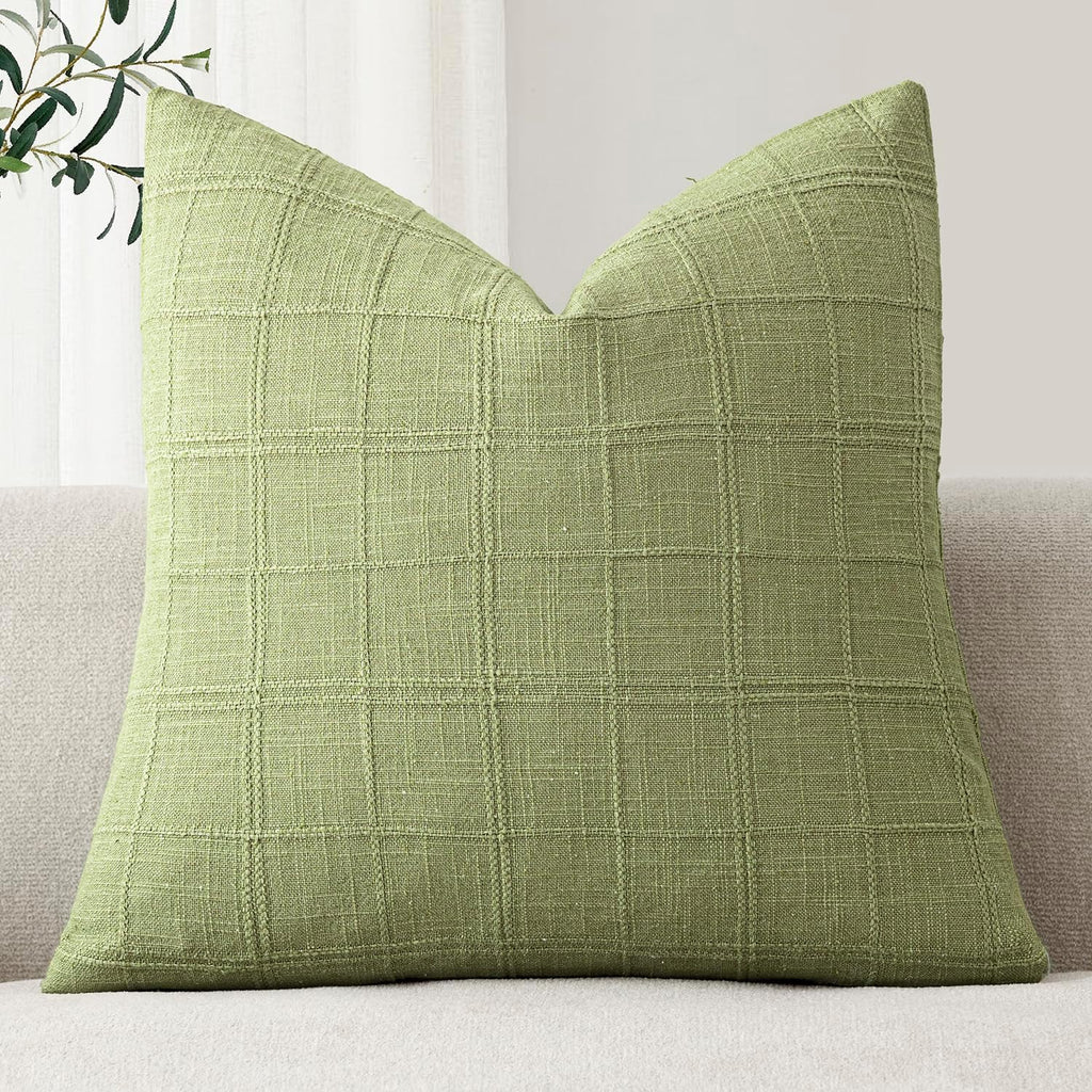 Foindtower Set of 1 Decorative Linen Check Throw Pillow Cover Neutral Farmhouse Vintage Cushion Cover Modern Boho Accent Home Decor for…