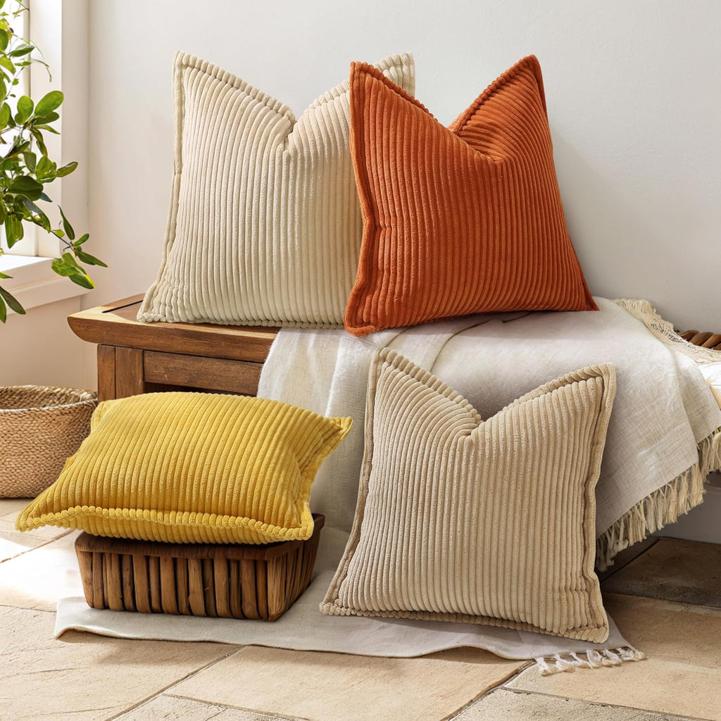 decorUhome Summer Corduroy Rust Throw Pillow Covers 20x20 Set of 2 Decorative Soft Boho Farmhouse Couch Pillow Covers for Living Room Bed S…