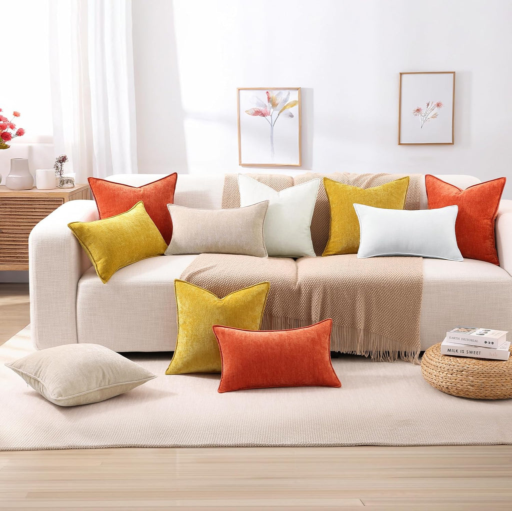 decorUhome Spring Couch Throw Pillow Covers 18x18 Set of 2, Decorative Soft Velvet Neutral Chenille Pillow Covers with Elegant Design for S…