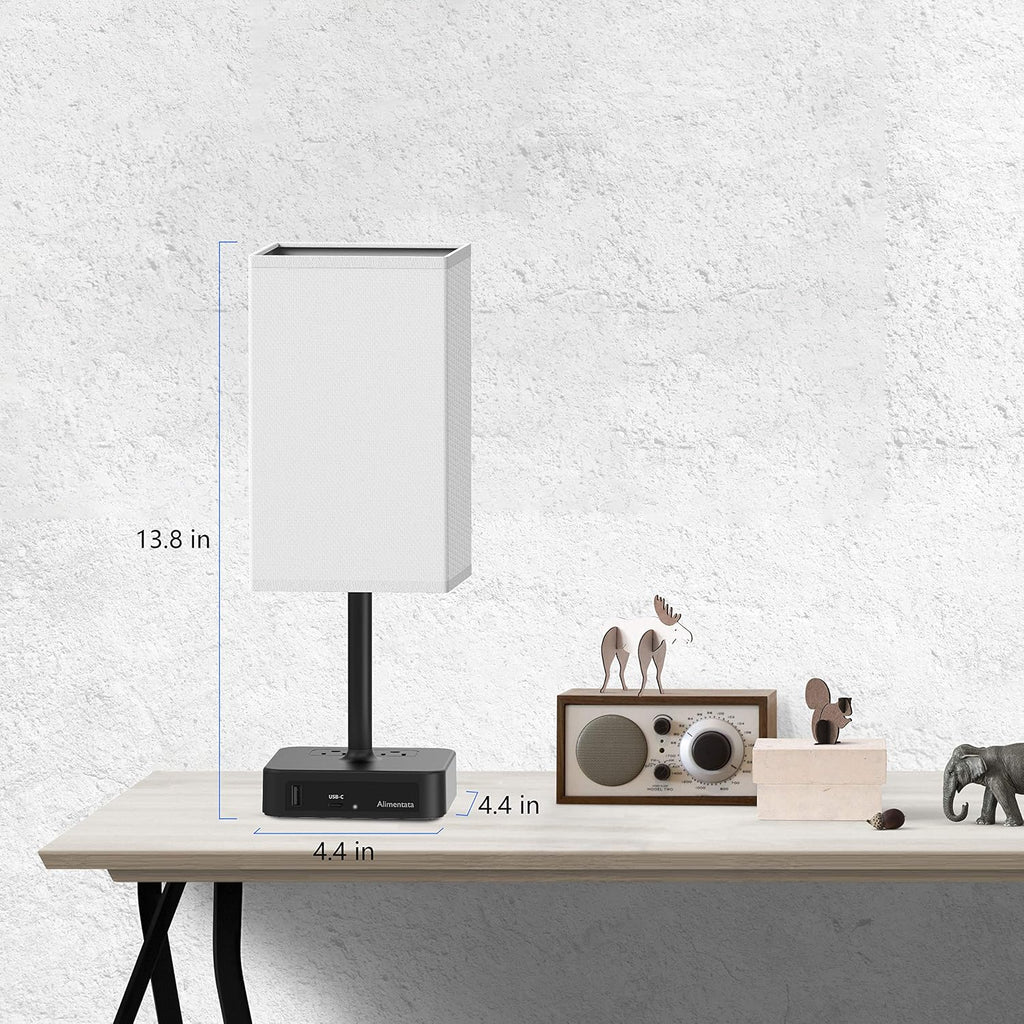 Bedside Table Lamp with Touch Control & USB C+A Charging Ports LED Desk Lamp with 2 AC Outlets, Minimalist Nightstand Light with Black…