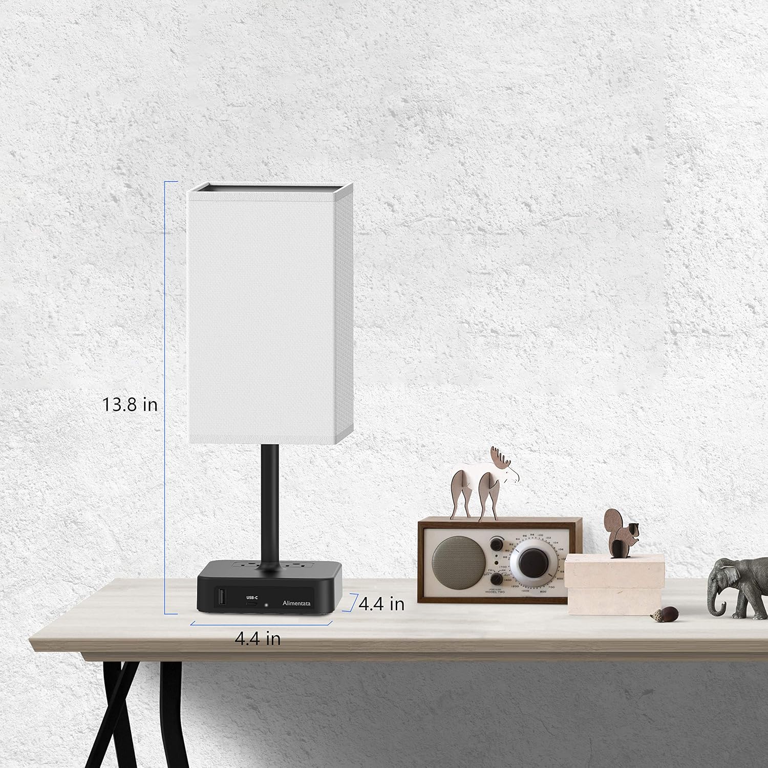 Bedside Table Lamp with Touch Control & USB C+A Charging Ports LED Desk Lamp with 2 AC Outlets, Minimalist Nightstand Light with Black…