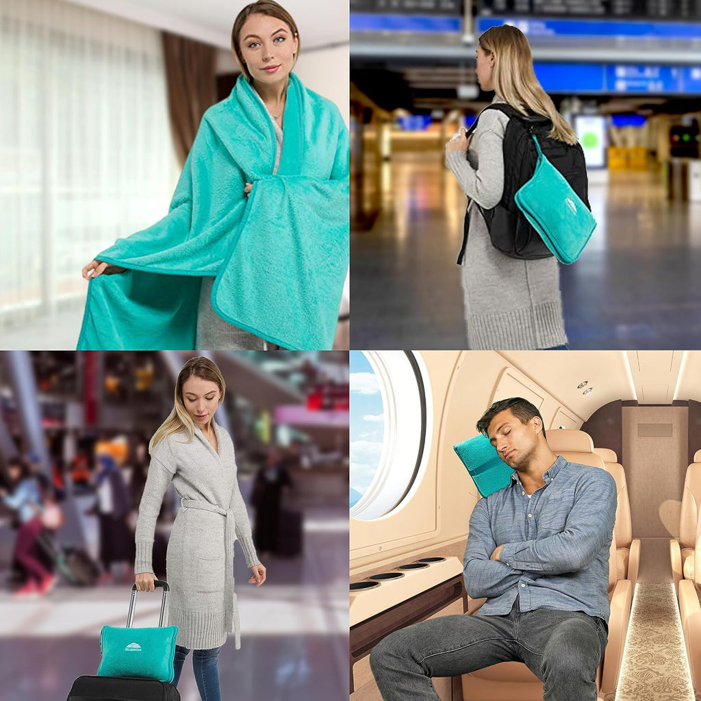 BlueHills 2-Pack Premium Soft Travel Blanket Pillow Airplane Blanket for Two in Soft Bag Pillowcase Compact Pack Large Blankets for…