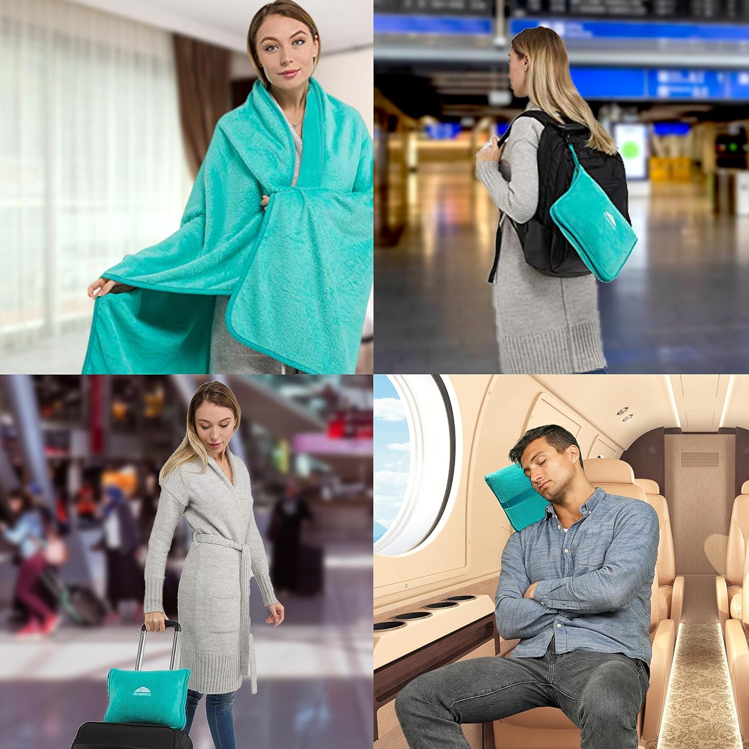 BlueHills 2-Pack Premium Soft Travel Blanket Pillow Airplane Blanket for Two in Soft Bag Pillowcase Compact Pack Large Blankets for…