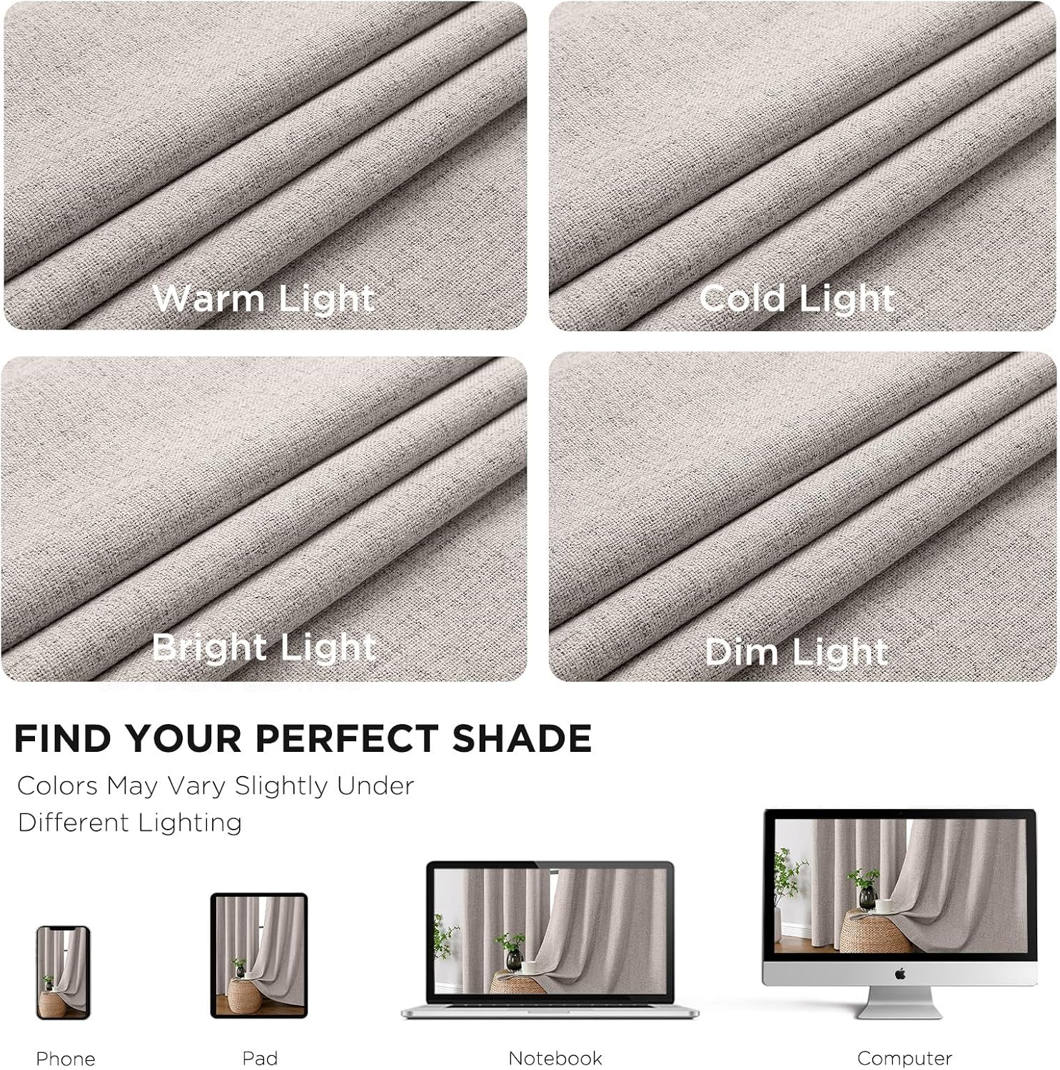Cucraf 100% Blackout Curtains 63 inches Length 2 Panels Set, Room Darkening Linen Textured Curtain Grommet for Bedroom Living Room, Light B…