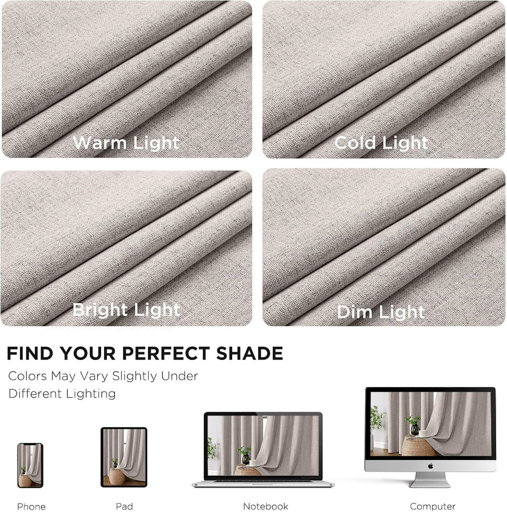 Cucraf 100% Blackout Curtains 54 inches Length 2 Panels Set, Room Darkening Linen Textured Curtain Grommet for Bedroom Living Room, Light B…