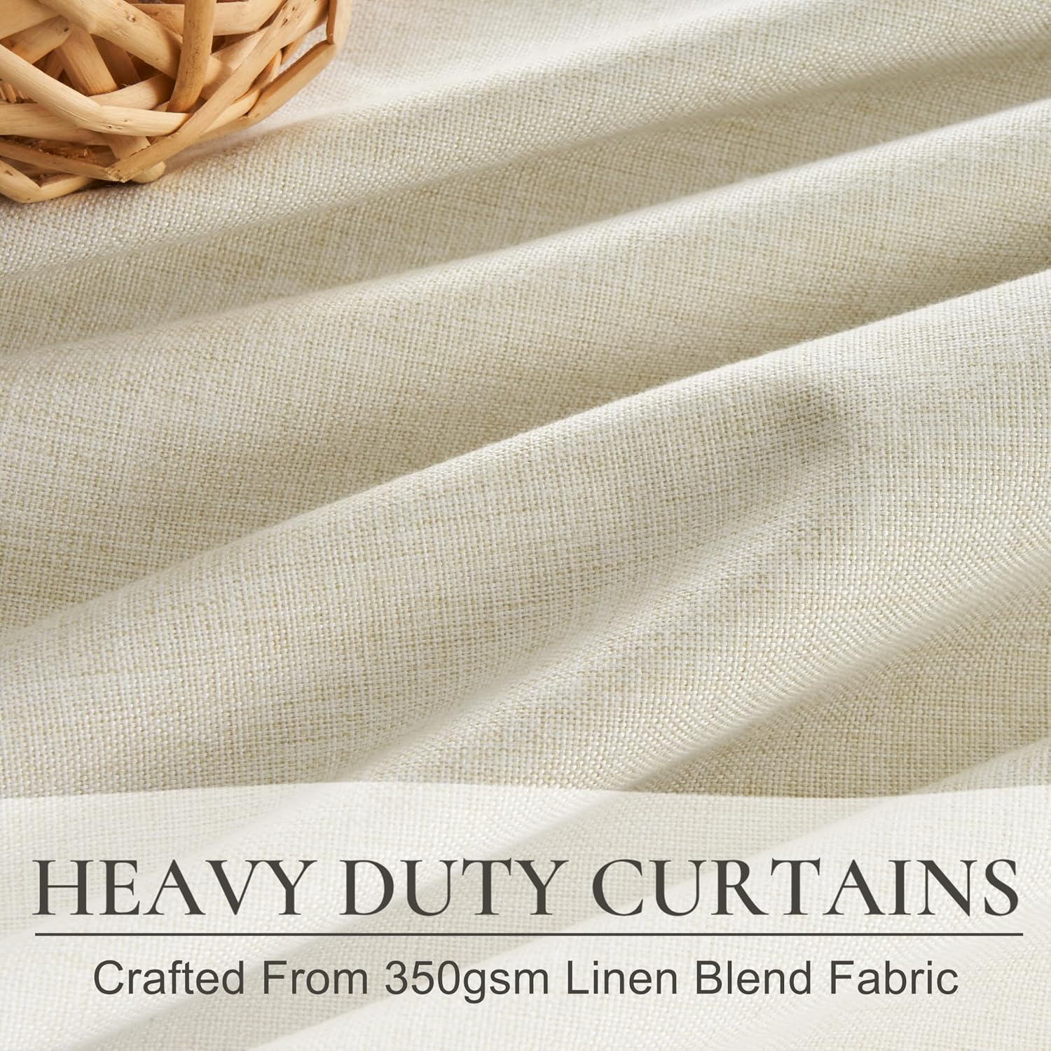 Qjmydeco Warm Cream Blackout Curtains 60 Inches Extra Wide Linen 90 Inch Length for Living Room, Pleated Farmhouse Bedroom Thermal Drapes fo…