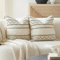 BlissBlush Decorative Throw Pillow Covers 20x20 Combo Set of 2 Square Boho Black Neutral Accent Pillowcase Tassels Farmhouse Cushion for…