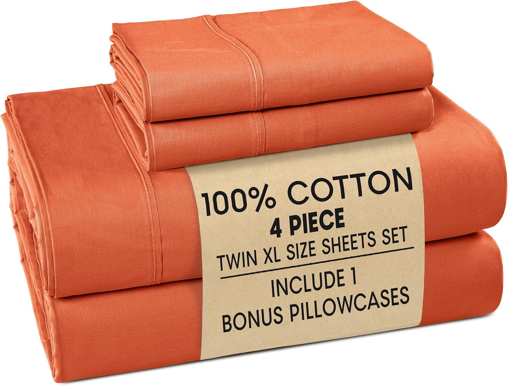 Casa Platino 100% Cotton Sheets Twin XL Size Set - 4 Pieces (1 Flat, 1 Fitted, 2 Pillowcases) - Soft, Breathable & Cooling Percale Bed…