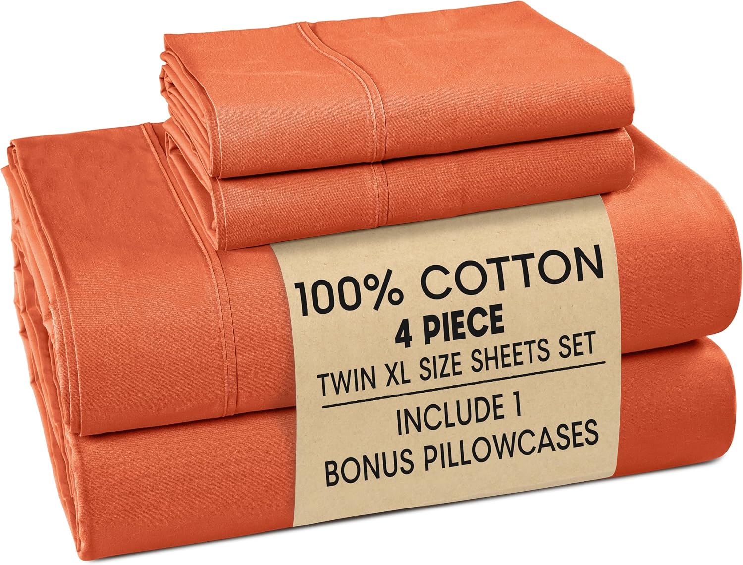 Casa Platino 100% Cotton Sheets Twin XL Size Set - 4 Pieces (1 Flat, 1 Fitted, 2 Pillowcases) - Soft, Breathable & Cooling Percale Bed…