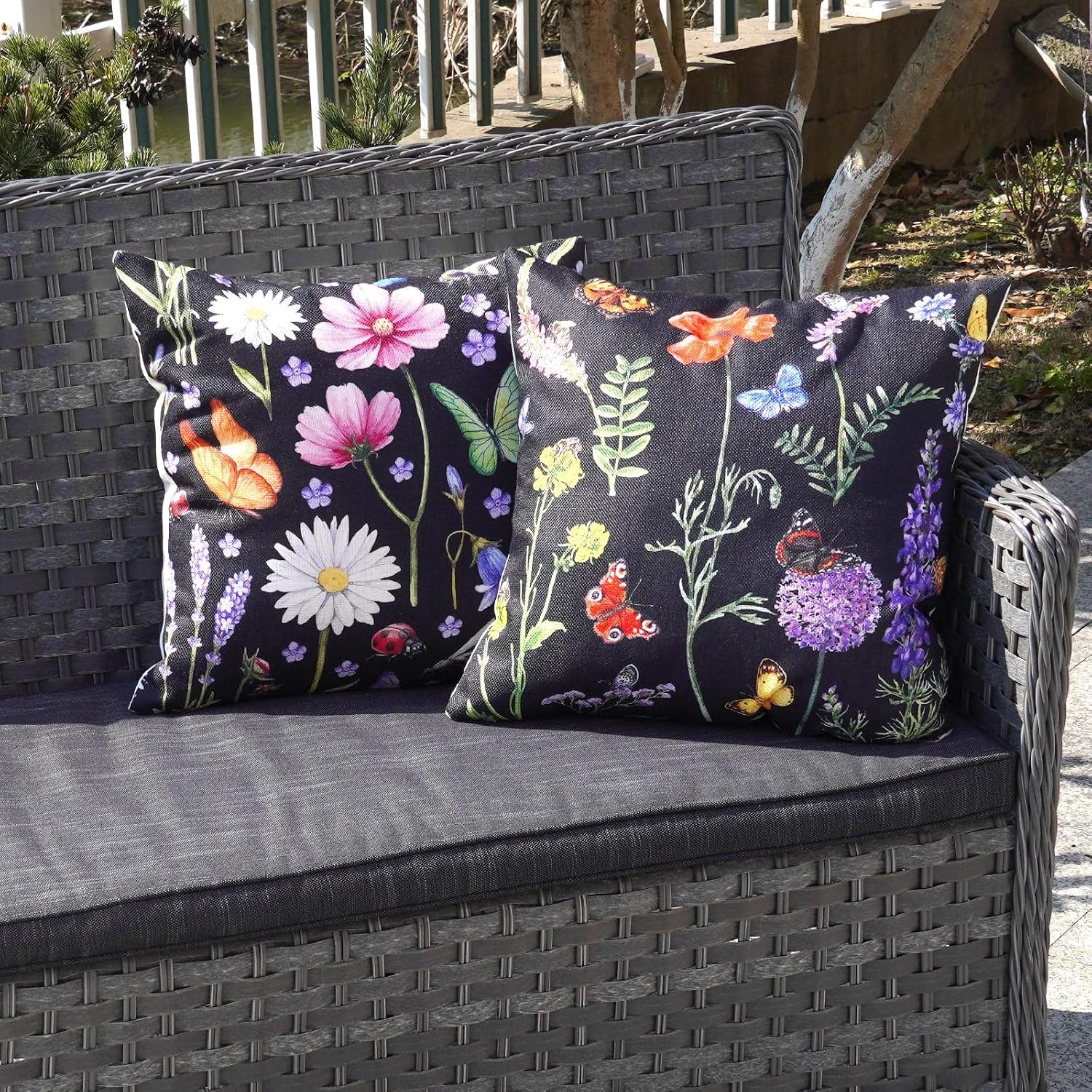 ONWAY Outdoor Waterproof Spring Summer Pillow Covers 18x18 Inch Set of 4 Floral Farmhouse Throw Pillows Decorative Cushion Cases for…
