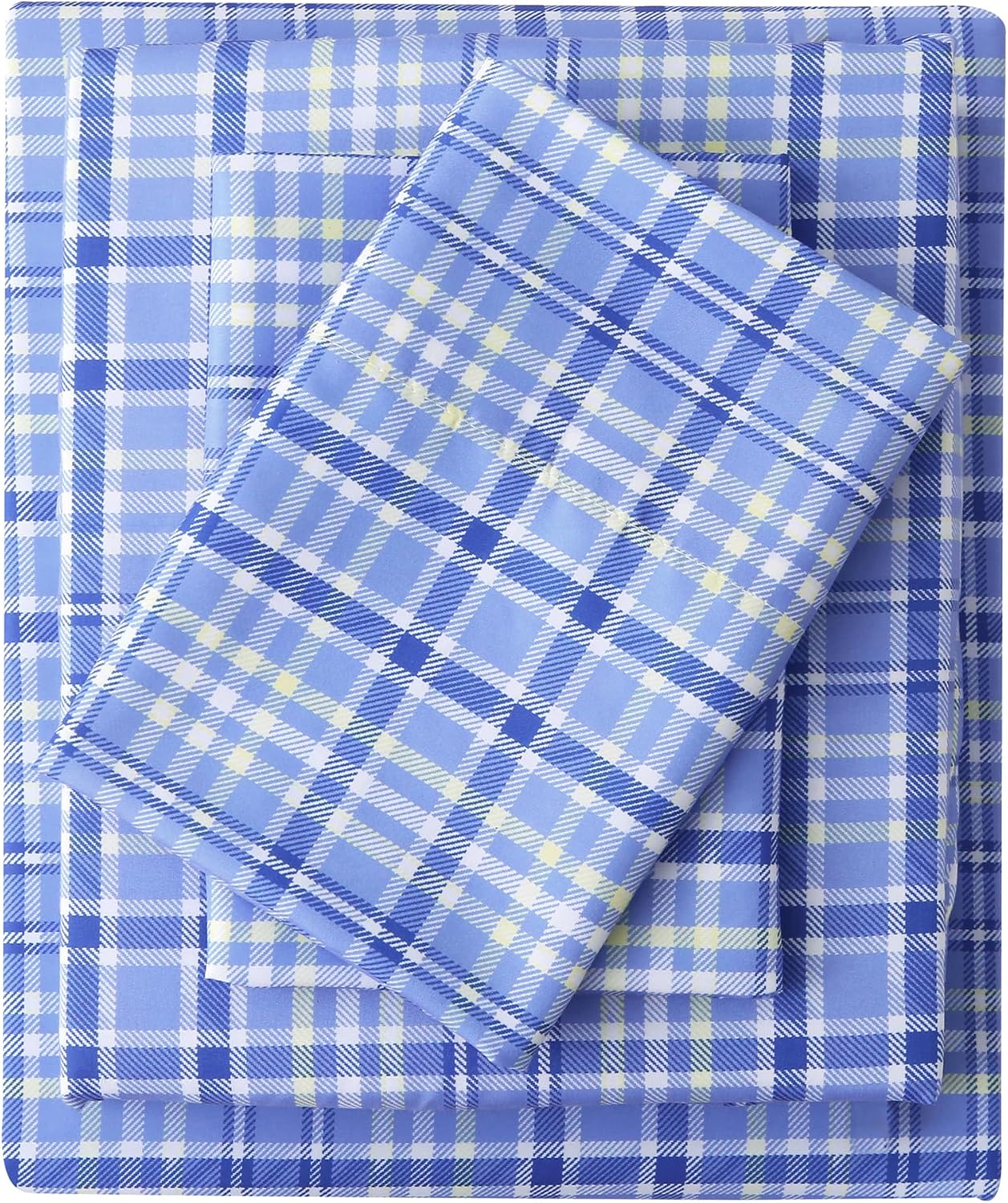 mooreeke Cozy Plaid Microfiber Printed Twin Sheet Set - Soft & Breathable Purple Yellow Plaid Bed Sheets with Extra Deep Pocket - Non-Slip…