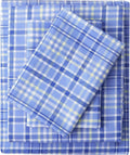 mooreeke Cozy Plaid Microfiber Printed Queen Sheet Set - Soft & Breathable Purple Yellow Plaid Bed Sheets with Extra Deep Pocket - Non-Slip…