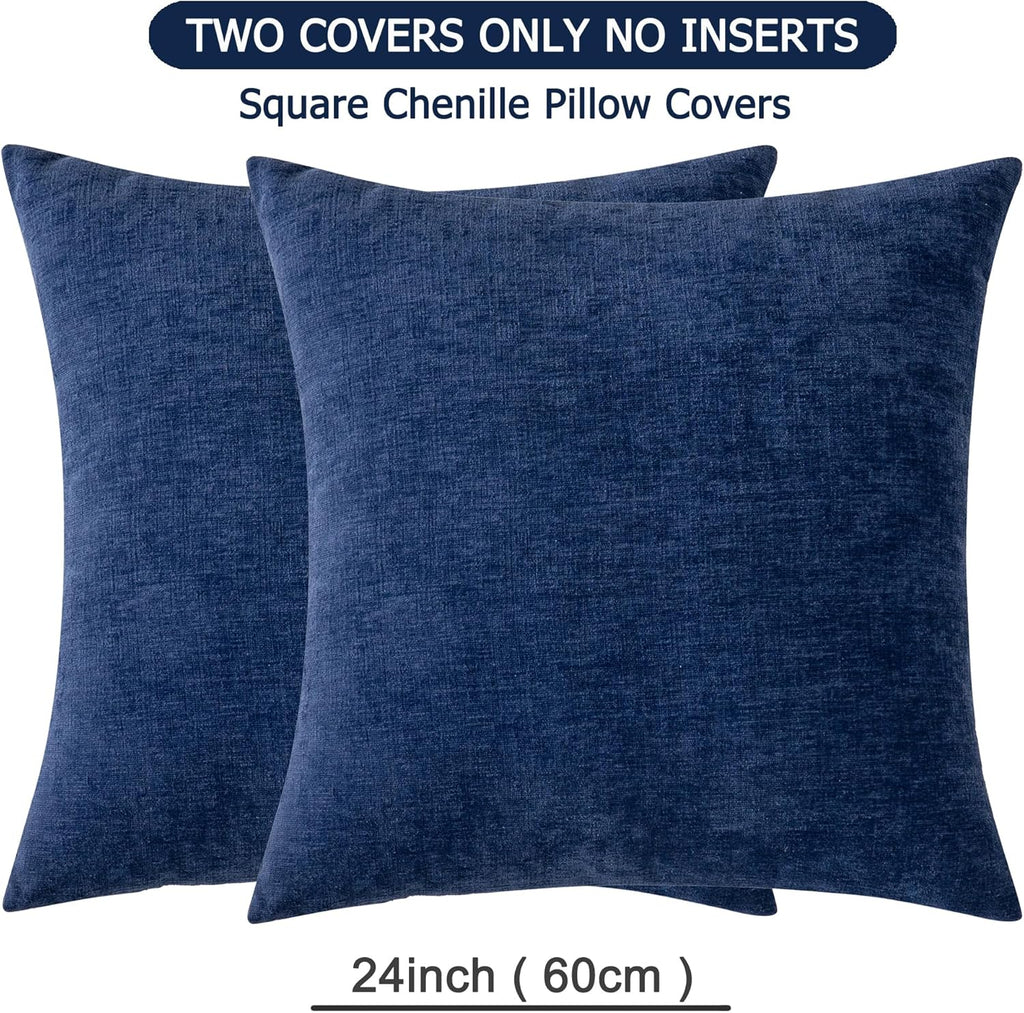 Gawamay Decorative Chenille Throw Pillow Covers 24x24 Inch Pack of 2, Soft Square Couch Pillow Cover for Sofa Cushion Living Room Bedroom S…