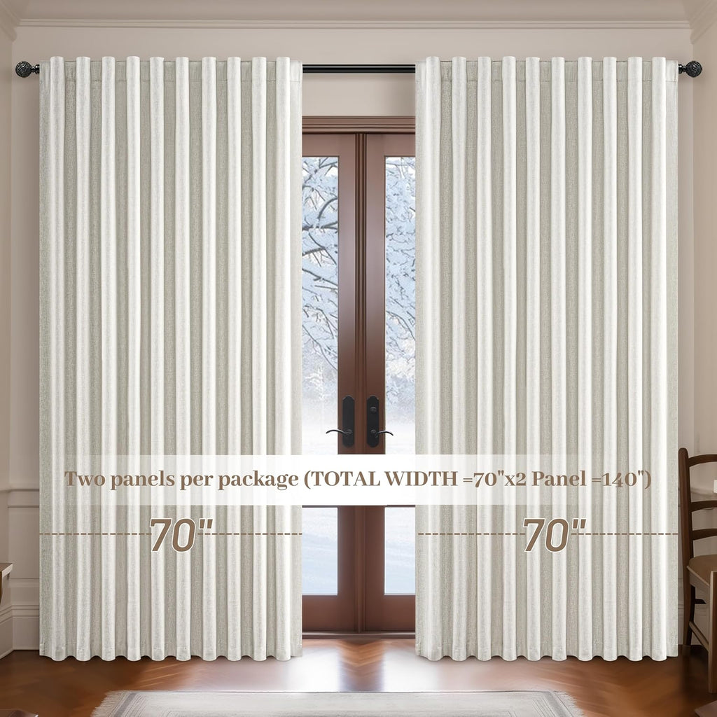Qjmydeco Extra Wide Room Darkening 96 Inch Curtains 2 Panels Set for Living Room, Cream Pleat Linen Blackout Curtain for Bedroom Windows 120…