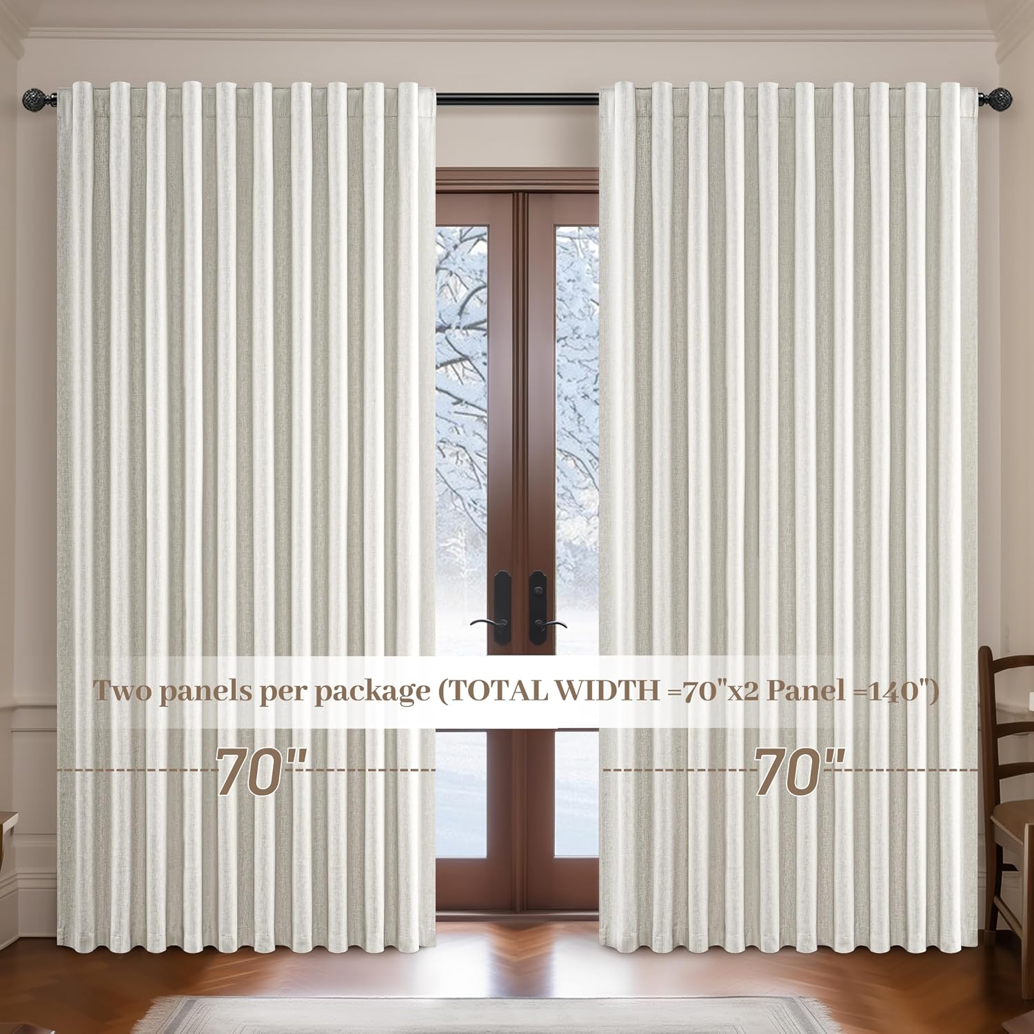 Qjmydeco Extra Wide Room Darkening 96 Inch Curtains 2 Panels Set for Living Room, Cream Pleat Linen Blackout Curtain for Bedroom Windows 120…