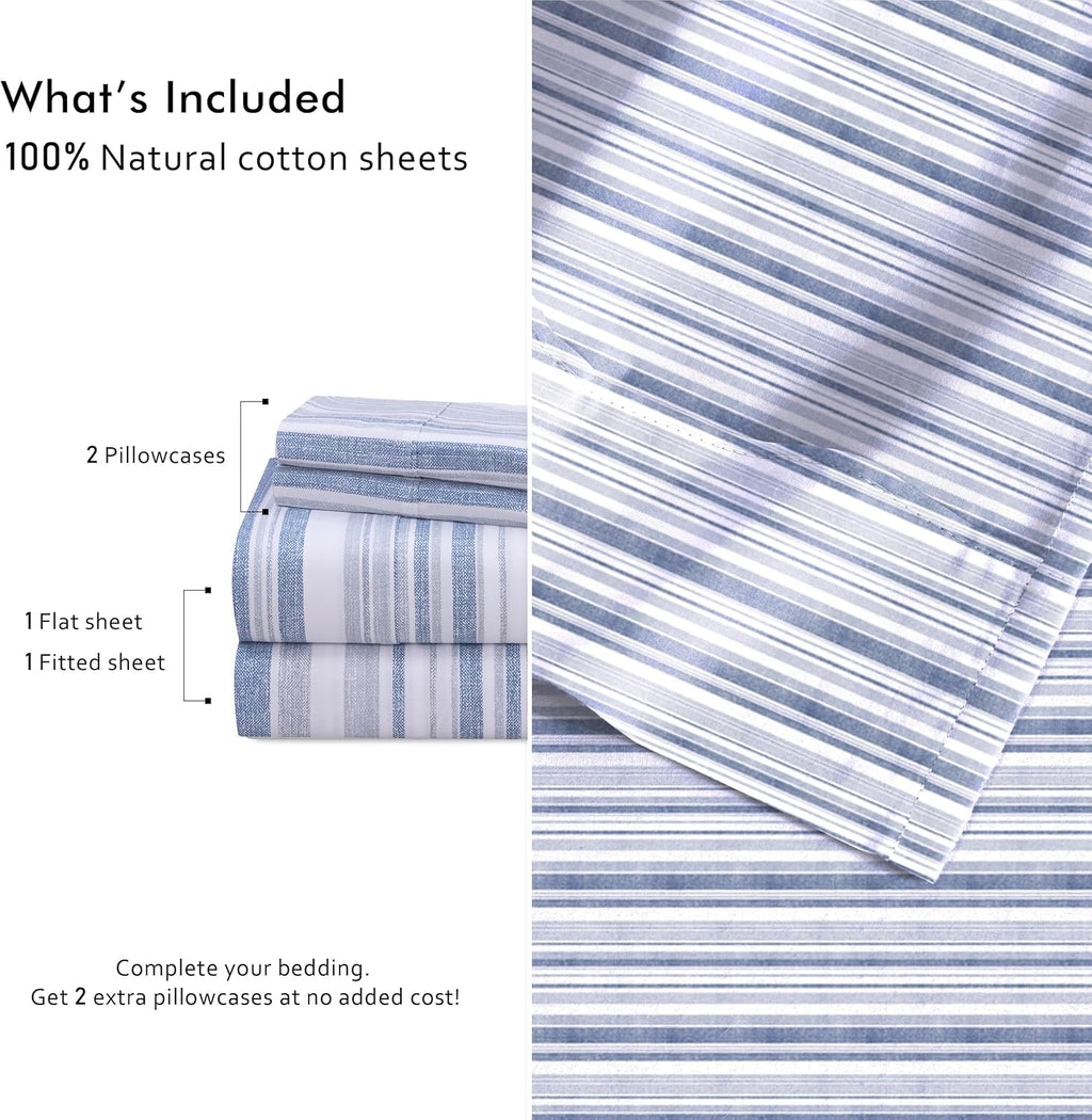 Ruvanti 100% Cotton Percale Sheets Twin Size 4 Piece Set, Cooling Bed Sheets for Hot Sleepers, Deep Pocket 16”, Breathable Lightweight & Du…