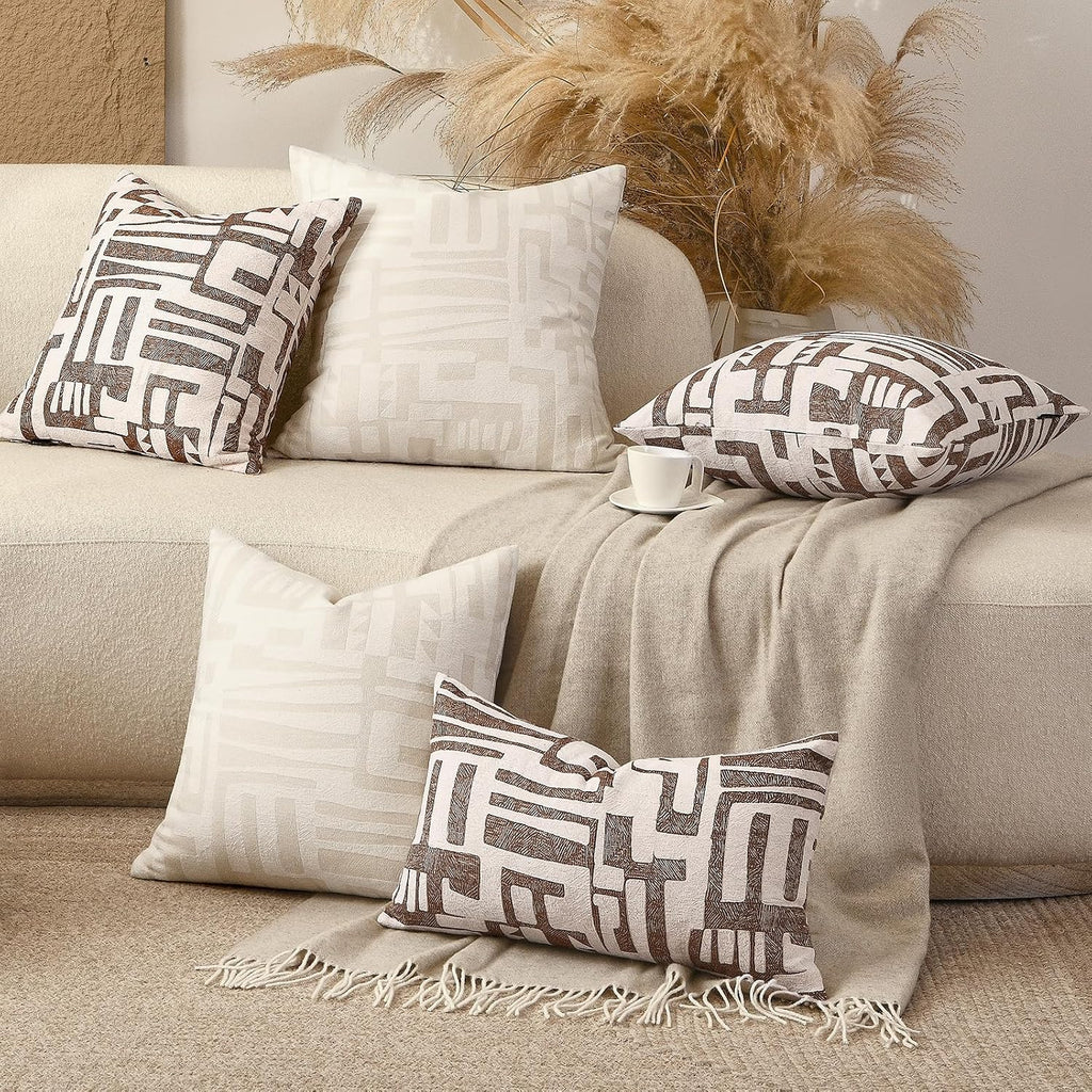 Aibuhome Throw Pillow Cushion Cover 18x18 inches, Double Sided Modern Geometric High Density Jacquard Polyester Pillow Covers for Sofa, Bed…