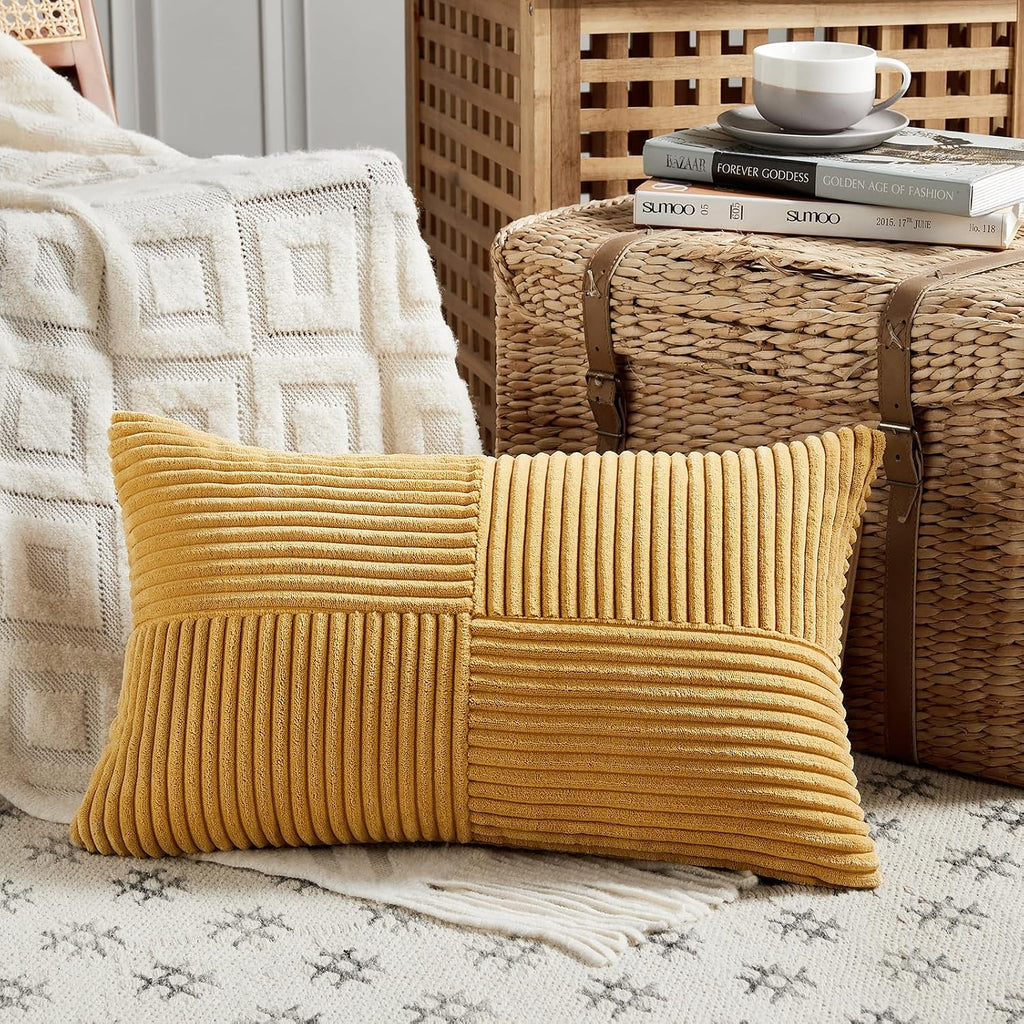 Fancy Homi 2 Packs Gold Yellow Lumbar Decorative Throw Pillow Covers 14x24 Inch for Couch Bed Sofa, Rustic Farmhouse Boho Spring Home…