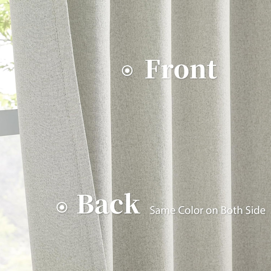 Keqiaosuocai Greyish Beige 100% Blackout Linen Curtains, Completely Thermal Insulated Window Treatment Panels for Bedroom Nursery Hook Belt…