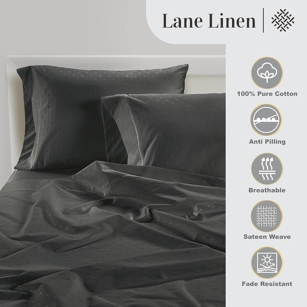 LaneLinen LANE LINEN Pillow Case Covers King, Set of 2, 100% Egyptian Cotton Sateen, Soft Cool & Smooth Pillow Cases - Swiss Dot - Charcoal…