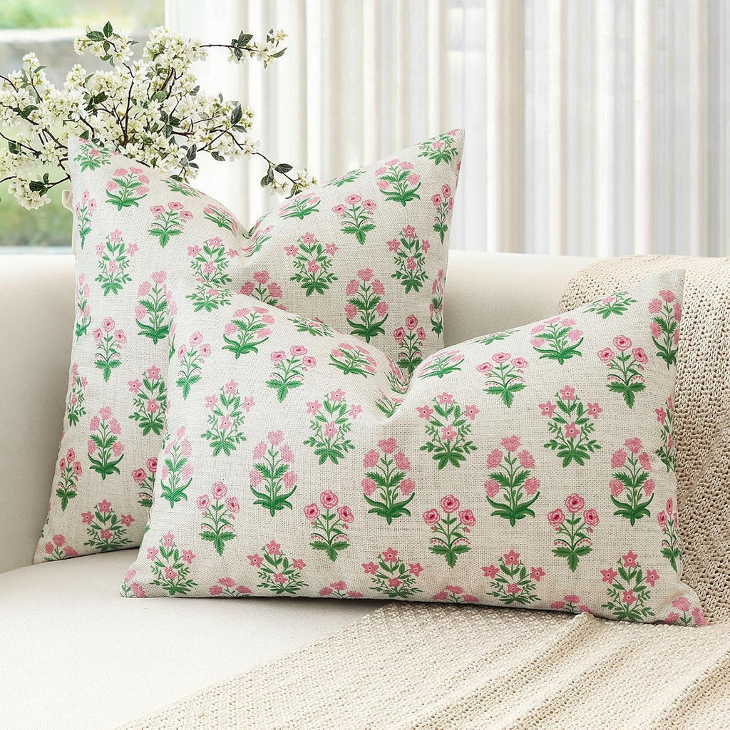 OTOSTAR Floral Print Pillow Covers 16x16 Inch Pack of 2 Double-Sided Pink Green Flower Square Throw Pillow Covers Farmhouse Rustic…