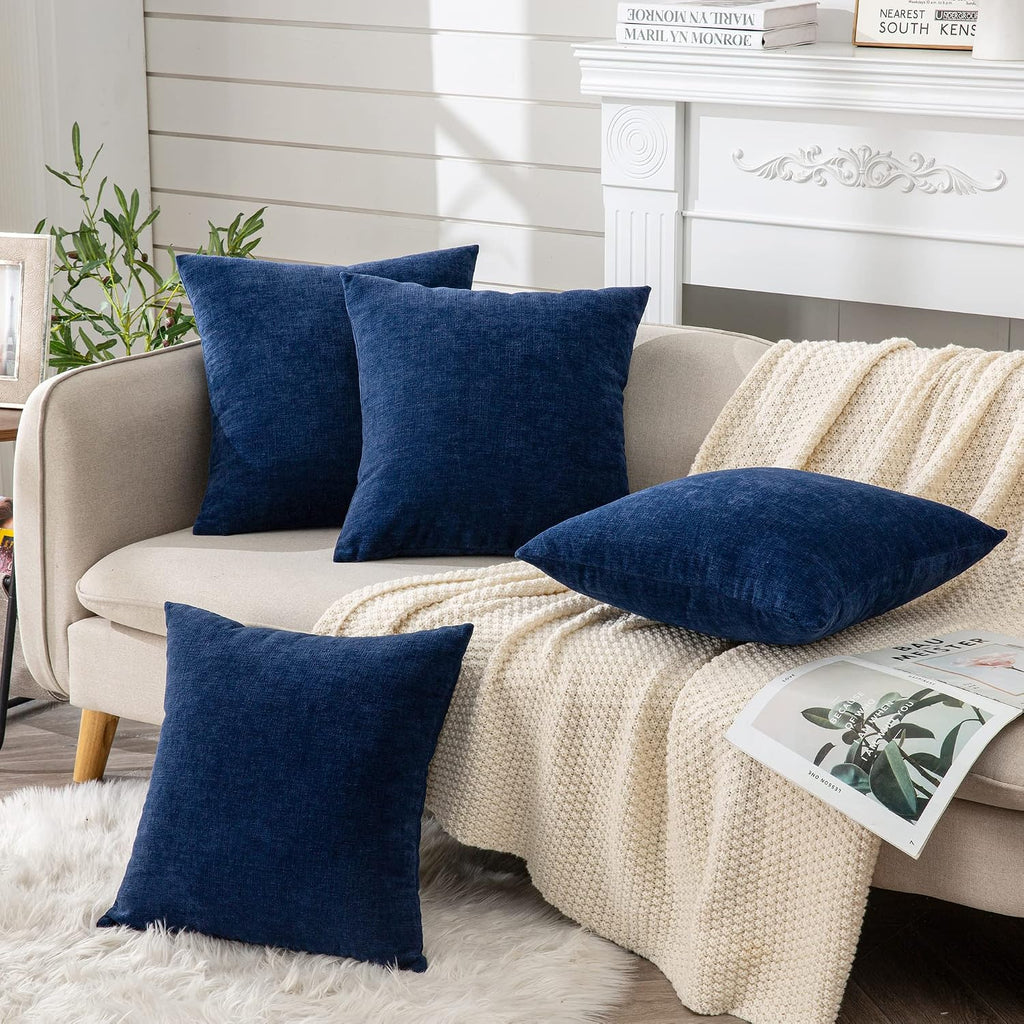 Gawamay Decorative Square Throw Pillow Covers 18"x18" Inch Set of 4, Super Soft Chenille Pillows Farmhouse Fall Pillowcase for Living Room…