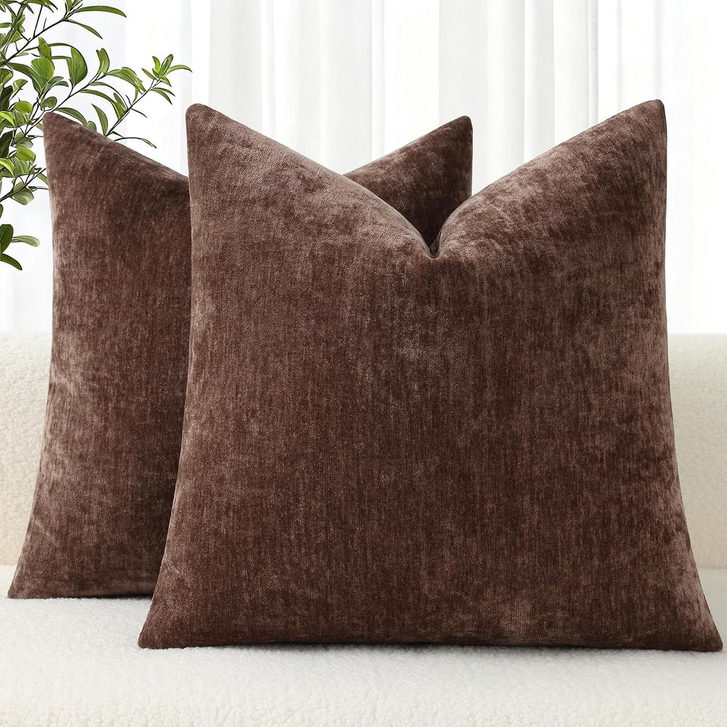 decorUhome Chenille Reddish Brown Throw Pillow Covers 24x24 Inch Set of 2, Decorative Soft Couch Pillow Covers Solid Dyed Accent Farmhouse…