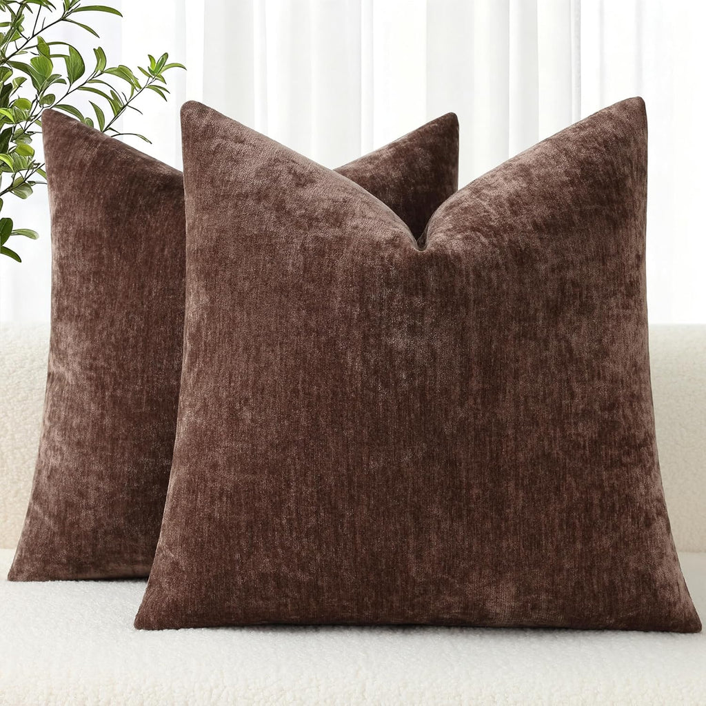 decorUhome Chenille Reddish Brown Throw Pillow Covers 16x16 Inch Set of 2, Decorative Soft Couch Pillow Covers Solid Dyed Accent Farmhouse…