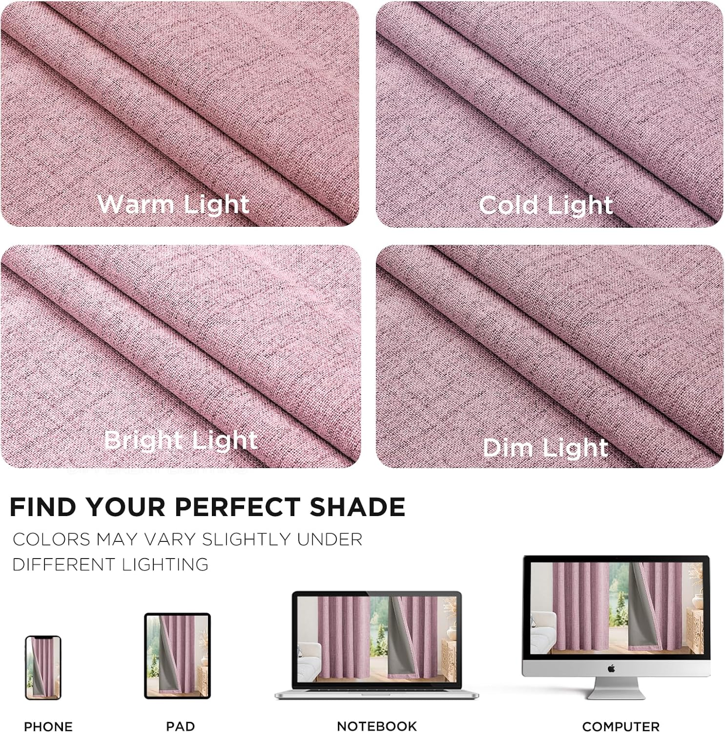 Joydeco Linen Blackout Curtains for Bedroom - 100% Light Blocking 1 Panels, Pink Drapes 100" W x 96" L, Thermal Insulated Room Darkening Cu…