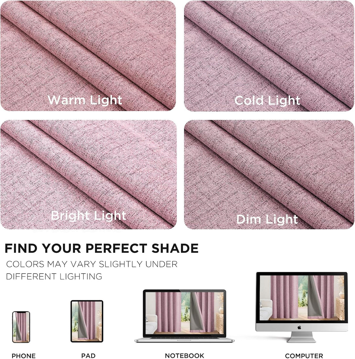 Joydeco Linen Blackout Curtains for Bedroom - 100% Light Blocking 1 Panels, Pink Drapes 100" W x 108" L, Thermal Insulated Room Darkening C…