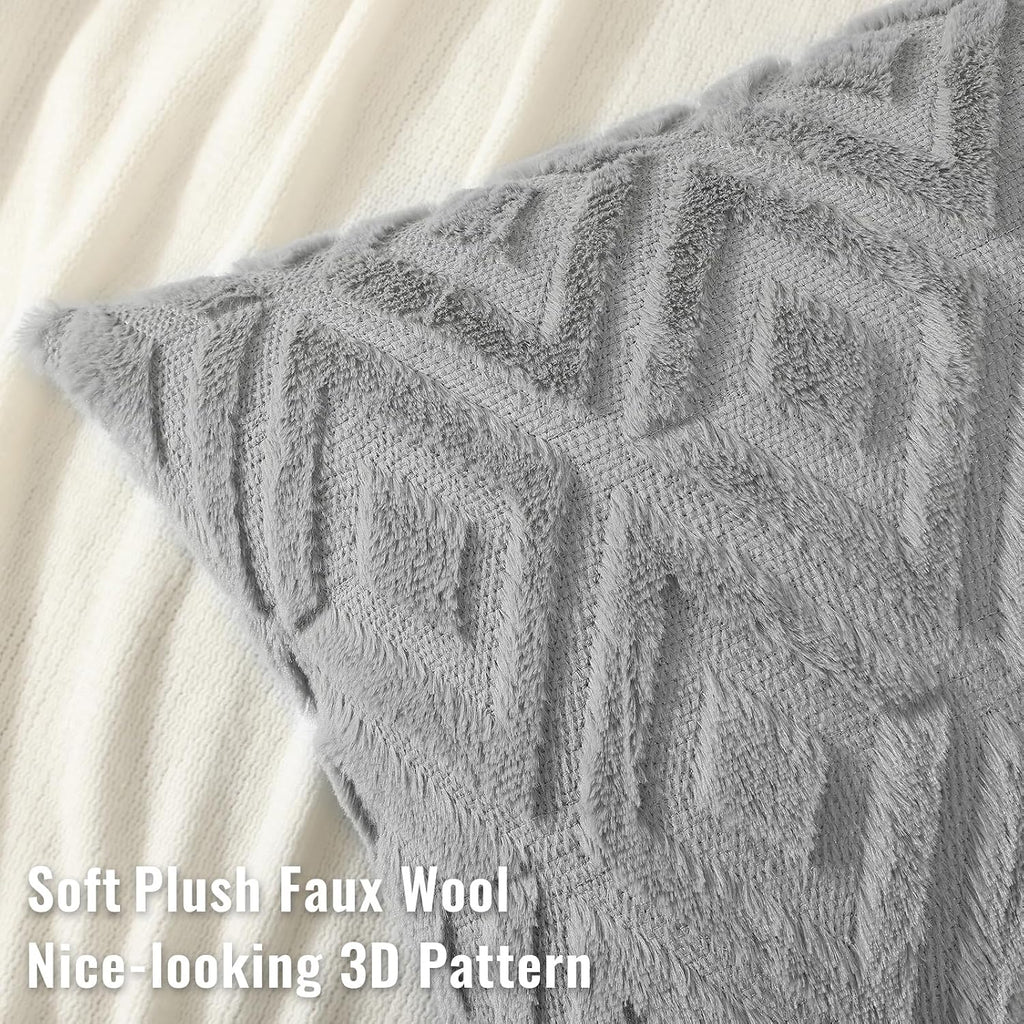 decorUhome Summer Couch Euro Sham Throw Pillow Covers 24x24 Set of 2, Decorative Soft Plush Faux Fur Wool Accent Pillow Covers for Modern F…