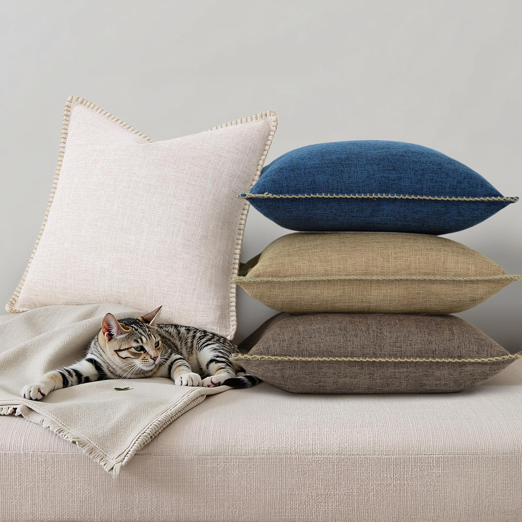 decorUhome Summer Decorative Throw Pillow Covers 26x26 Set of 2 Square Faux Linen Farmhouse Euro Sham Pillow Covers with Stitched Edge…