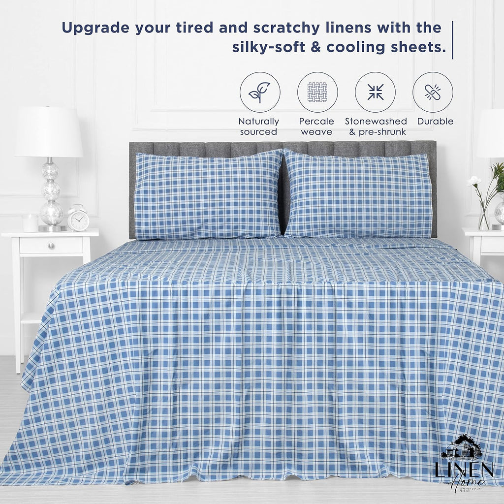 Linen Home Cotton Lyocell Blend Percale Sheet Set Twin Size - 3 Piece Deep Pocket Bedding, Pre-Washed & Shrunk, Crisp Cooling Fabric…
