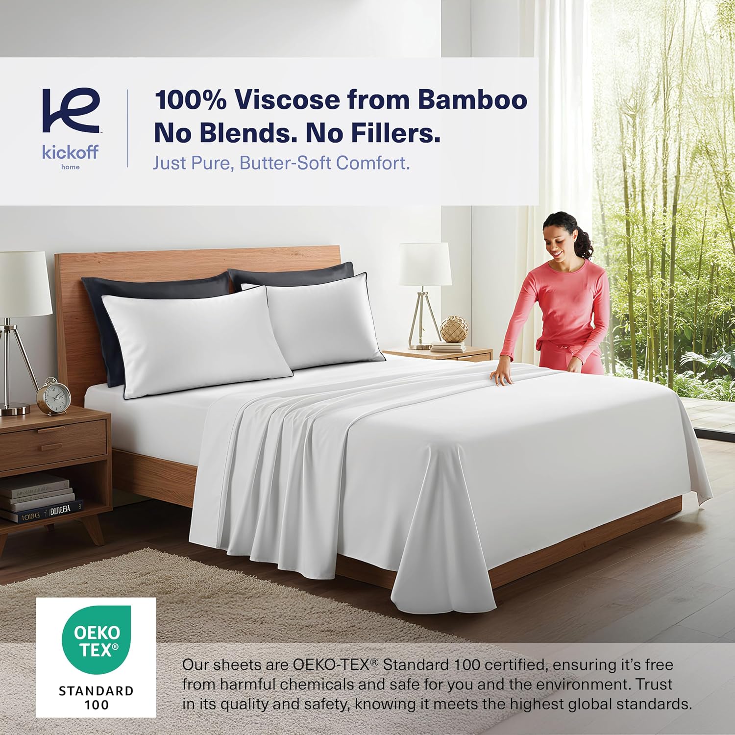 KickoffHome Kickoff Viscose Bamboo Pillowcase, King, Set of 2, 100% Organic Hidden Zippered Viscose Bamboo Pillow Case King Size, Cooling P…