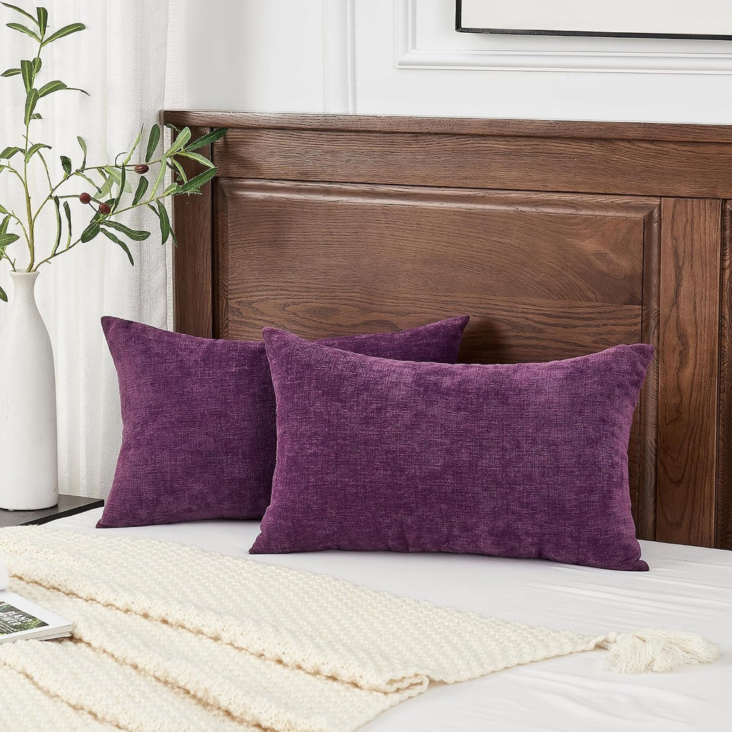 Gawamay Lumbar Pillow Decorative Rectangle Throw Pillow Covers 12"x20" Inch Set of 2, Super Soft Chenille Fall Pillowcase for Living Room B…