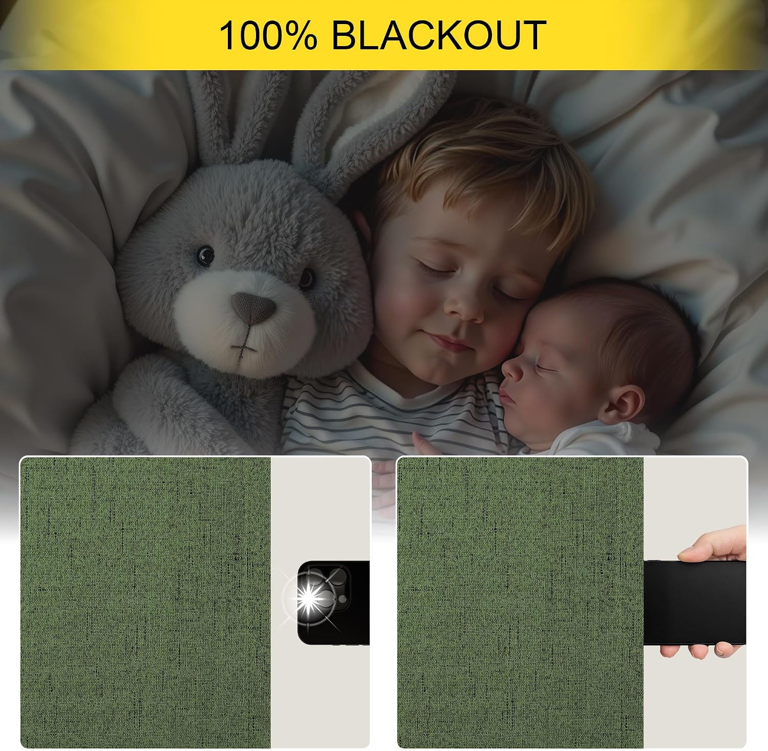 Pitalk Olive Green Blackout Curtains 63 Inch Length 2 Panel for Boys Bedroom Kids Nursery Decorative Linen Room Darkening Grass Forest Gree…