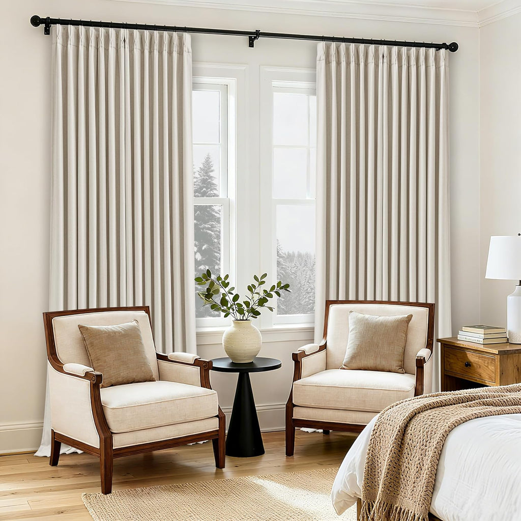 Twodrapes 102 Inch Pinch Pleated Blackout Curtains for Bedroom 2 Panels Thick Linen Textured Memory Trained 100% Black Out Room Darkening N…