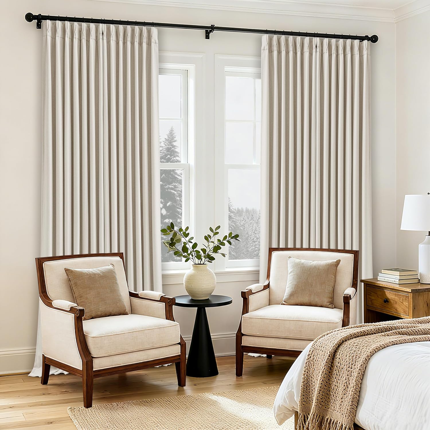 Twodrapes Extra Wide Pleated Linen Blackout Curtains 84 Inches Long for Bedroom Sliding Glass Door Memory Trained Pinch Pleat Double Layer…