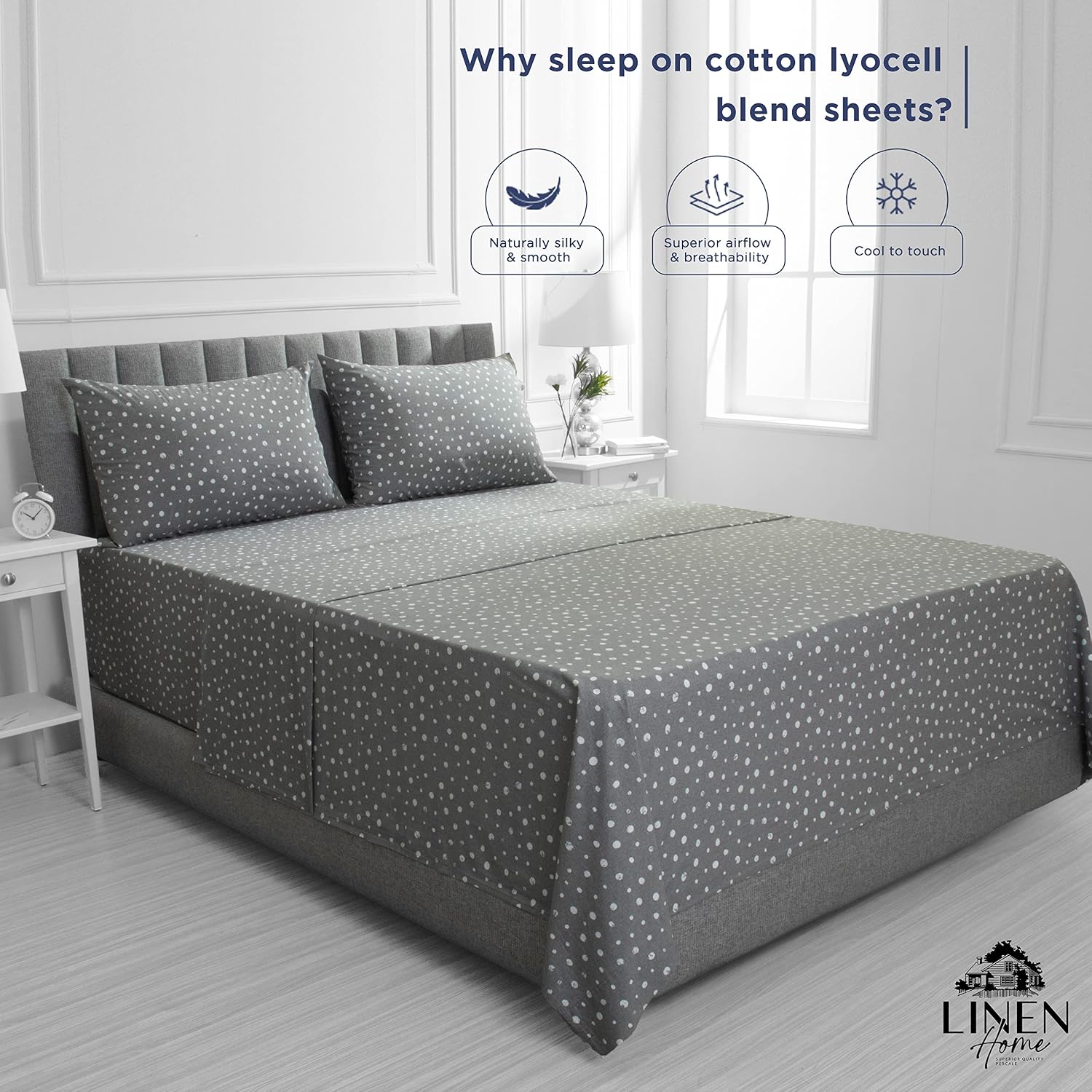 Linen Home Cotton Lyocell Blend Percale Sheet Set King Size - 4 Piece Deep Pocket Bedding, Pre-Washed & Shrunk, Crisp Cooling Fabric…