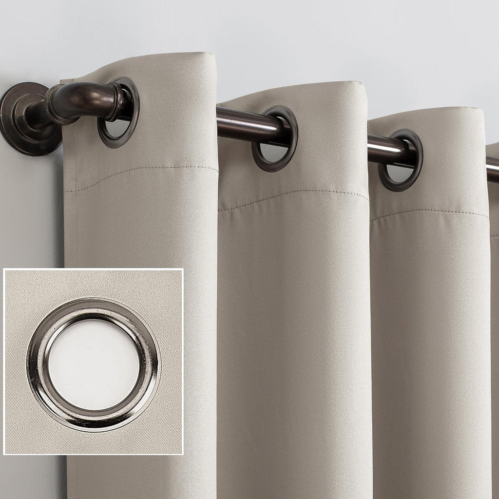 Sun Zero Nordic 2-Pack Theater Grade Noise Reducing Extreme 100% Blackout Grommet Curtain Panel Pair, 52" x 54, Stone Beige