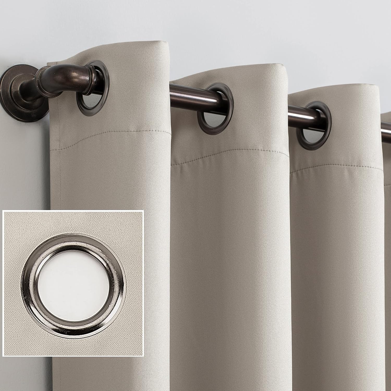Sun Zero Nordic 2-Pack Theater Grade Noise Reducing Extreme 100% Blackout Grommet Curtain Panel Pair, 52" x 54, Stone Beige